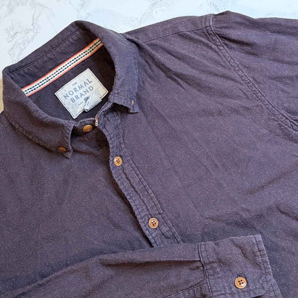 The Normal Brand Men’s Button Down Shirt Brown Cotton Size S